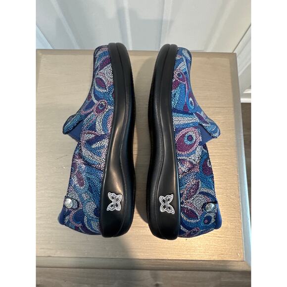Alegria KEL-596 Shoes Sz 38 US 7.5 Blue/Purple Mosaic Print Clogs Leather - Picture 7 of 10